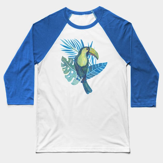 Toucan Parrot with three leaf Jungle Amazon Water colour Beautiful Baseball T-Shirt by ActivLife